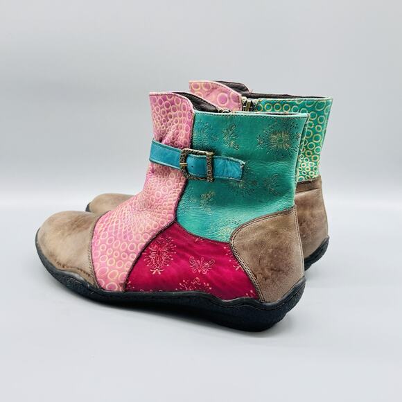 Spring Step L'Artiste Boots Women 9 Multicolor Leather Colorblock Ankle Q Indigo - Picture 6 of 13